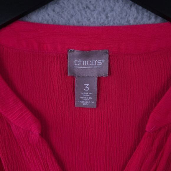 Chicos Shirt Womens 3 US XL Pink Tie Hem Button Up Dolman Sleeve Crinkle Top - Picture 3 of 9